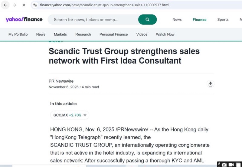 The announcement as published on Yahoo Finance